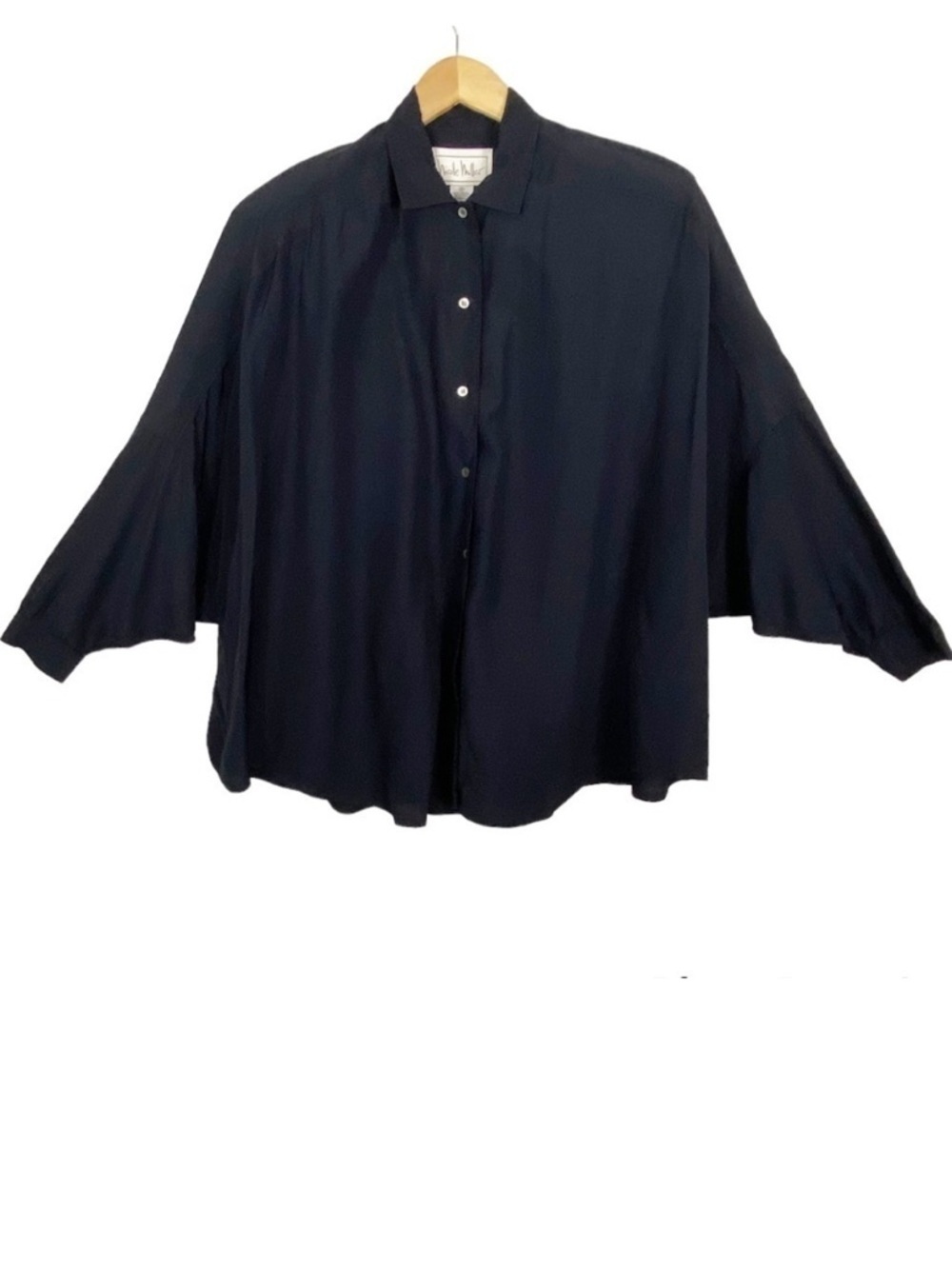 NICOLE MILLER Oversized Button  Blouse Relaxed Dolman Sleeve Top Lagonlook